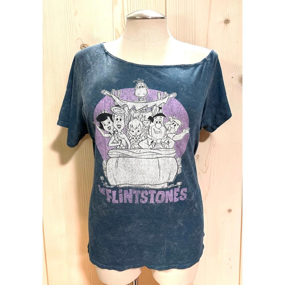 Torrid The Flintstones Off Shoulder Graphic Tee Size 3 3X 22/24 Blue‎ Wash New